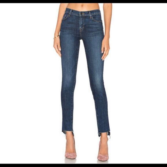 J Brand Raw Edge Asymmetrical Hem Medium Wash Skinny Jeans 25 - Picture 13 of 13